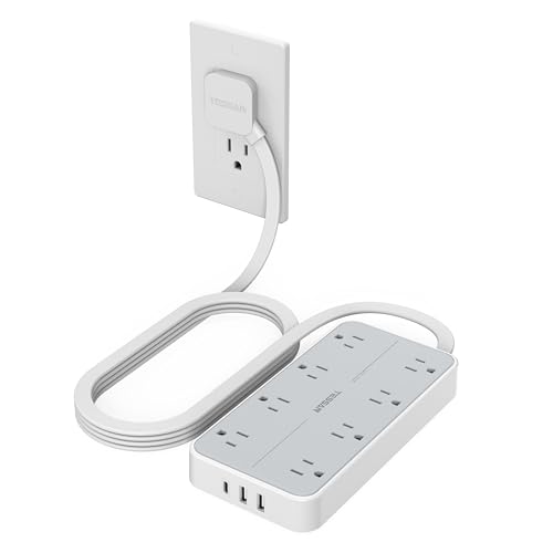 TESSAN Power Strip Surge Protector, 6FT Flat Plug Extension Cord | 8 Outlets 3 USB Charger(1 USB C), 1080 Joules Protection, 1875W 15A, Wall Mountable for Home Office Dorm, Gray - color: Gray, size: 6FT-1080J surge protection (1875W)
