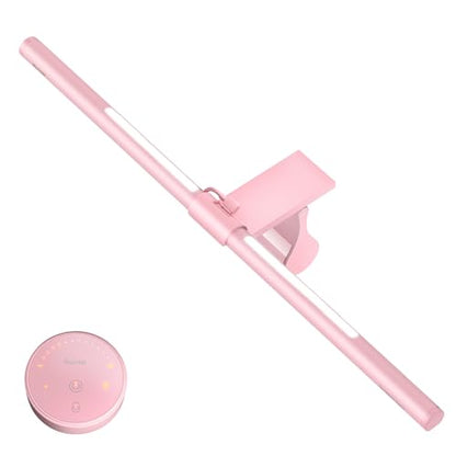 Quntis Pink Monitor Light Bar with Backlight, Desk Light Bar with Remote | Eye-Care No Glare, Space Saving, Stepless Dimming, Desk Lamp for Home Office Gaming Reading Study Drawing, as Gifts for Girls - color: Pink