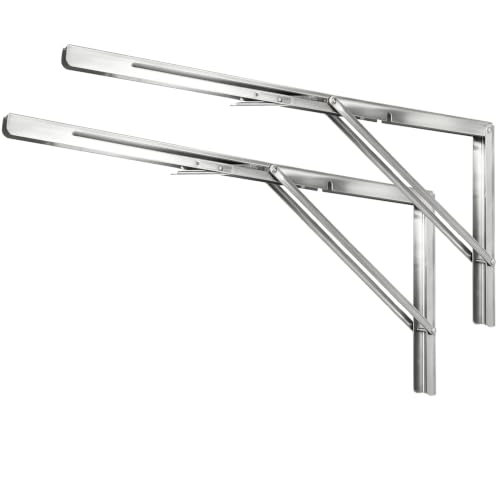 20 Inch Folding Shelf Brackets, 2 Pack Stainless Steel Heavy Duty L Bracket - color: Silver, size: 20 Inch