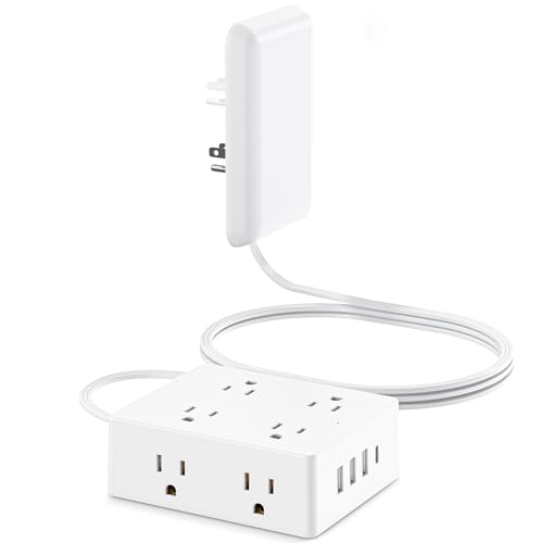 Olcorife Flat Extension Cord with Outlet Cover, Flat Plug Power Strip with 8 Outlets and 4 USB Ports, 5 FT Cord Hidden Outlet Extender for Tight Spaces - size: 5 FT, style: 8AC