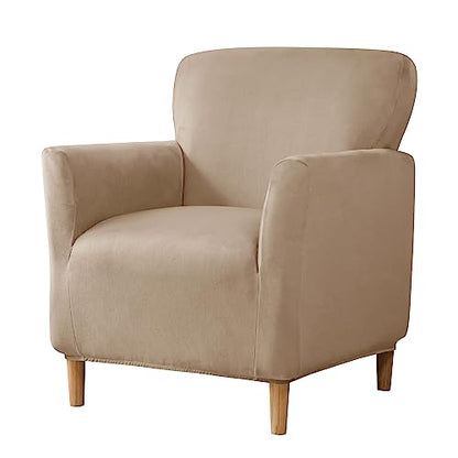 LiveGo Stretch Mid Century Modern Armchair Slipcover 1-Piece Solid Accent Chair Covers with Arms Soft Chair Slipcovers for Living Room Furniture Protector Office Reception - color: Velvet Camel