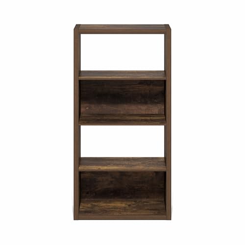 Furinno Viola Book Shelf, 4-Tier Bookshelf, Extra Thick Frame Bookcase with Open Shelf, Open Back Design, 11.3" x 23.2" x 45.4", for Living Room, Bedroom, Home Office, Amber Pine - color: Amber Pine, size: 4-Tier, Thick Frame