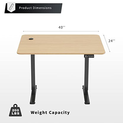 YESHOMY Height Adjustable Electric Standing Desk, 40 inch Computer Table, Home Office Workstation, Black Leg/Natural Top - color: Black Leg/Natural Top, size: 40in