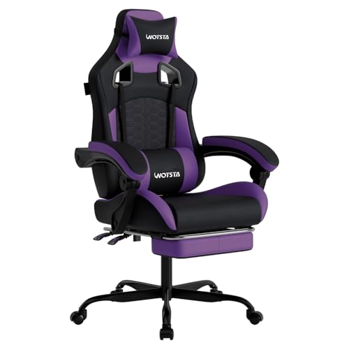 Gaming Chair with Massage,Ergonomic PC Gaming Chair with Footrest Comfortable Headrest and Lumbar Support,High Back Game Chair PVC Leather,300LBS (BlackPurple) - color: Blackpurple