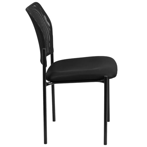 Flash Furniture Jana Comfort Black Mesh Stackable Steel Side Chair | Lumbar Support, Sled Base, Commercial Grade, Office Use
