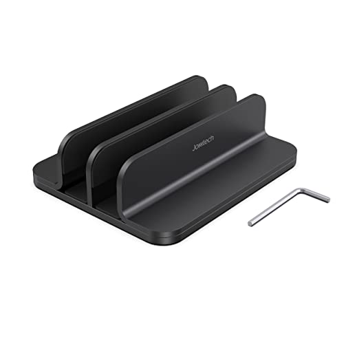 JOKItech Dual Aluminum Vertical Laptop Stand Organizer, Sturdy Notebook Computer Holder Stand Compatible with New Liquid Retina XDR Apple MacBook Air/Pro/Neo, Mac mini & iPad Pro - Black - color: Black