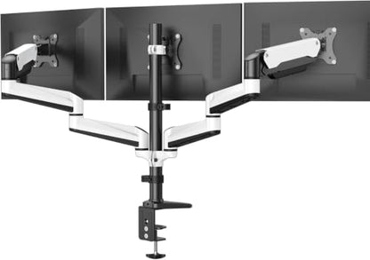 HUANUO Triple Monitor Stand - Full Motion Articulating Monitor Mount Fit Three 17 to 32 inch LCD Computer Screens with Clamp, Grommet Kit - color: White