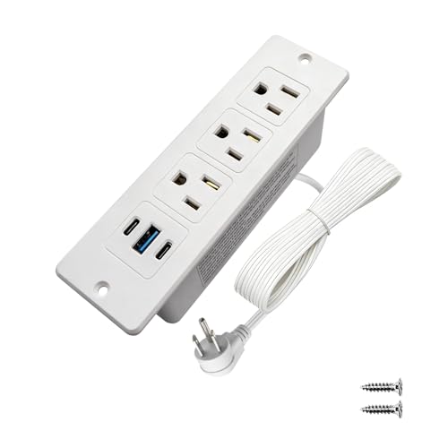 Furniture Recessed Power Strip with USB C 20W & USB A 18W,3 Outlets 3 USB Ports(2 USB C+1 USB A),Flush Mountable Electrical Outlet for Desk Cabinet Nightstand Counter, 6.56ft Flat Plug Cord (White) - color: White