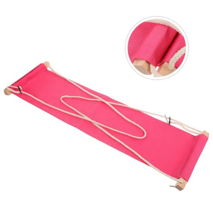 Portable Office Desk Foot Hammock with Polyester Cotton and Wood Materials, Induces Relaxation and Versatile Use for Office and Taking a Break, Pink Hanging Footrest Under Desk