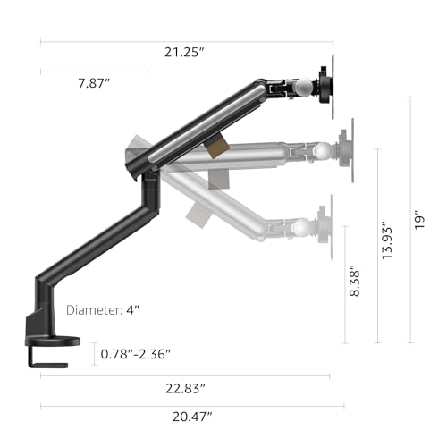 Monitor Arm Stand, 24 to 43 Inch Single Monitor Mount, C Clamp Only, Mechanical Spring Desk Mount, Holds 6.6-26.4 lbs, Fit 75x75/100x100 VESA,(Black)