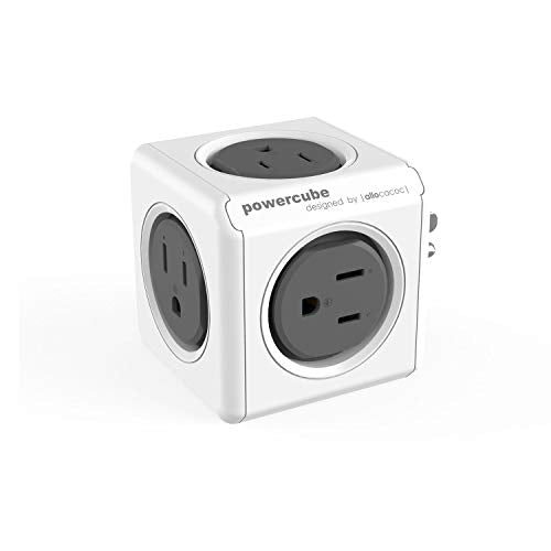 Allocacoc PowerCube Original 5 outlets, Surge Protector Wall Plug Charger Outlet Multiplier, Compact for Travel Home Office Dorm workspace 1875W 125V 15A ETL(Grey) - color: Grey