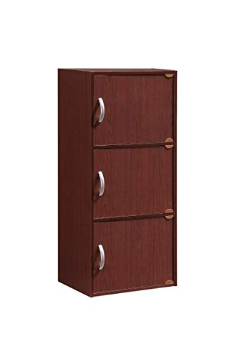 Hodedah 3-Shelf, 3-Door Bookcase in Mahogany - color: Mahogany