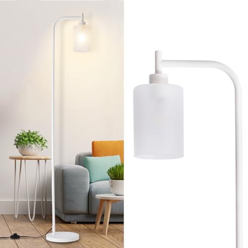 DLLT Floor Lamp Tall for Room: White Standing Lamp with Frosted Glass Lampshade for Living Room - Modern Bright Lamp for Bedroom - Industrial Corner Floor Lamps for Office 8W Led Bulb Included - color: White+Frosted Glass Shade
