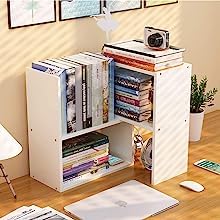 Adjustable Desktop Bookshelf & Desk Organizer Shelf, Counter Top Free Style Display Shelf Rack, Office Supplies Storage Shelf for Desk, Small Desk Hutch Top of Desk Organizers and Accessories