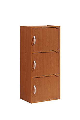 Hodedah 3-Shelf, 3-Door Bookcase in Cherry - color: Cherry