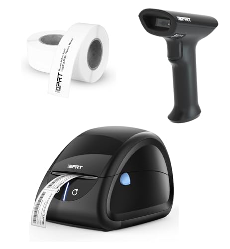 iDPRT Thermal Label Printer SP310 with 1D 2D Barcode Scanner 1358 with 600pcs Labels(2 Rolls of 300pcs)