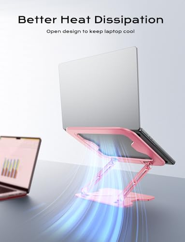JCZT Adjustable Laptop Stand for Desk, Metal Foldable Laptop Riser, Pink | Ergonomic Portable Laptop Stand, Ventilated Cooling Computer Notebook Holder for MacBook Air Pro, All 10-16'' Laptops - color: Pink