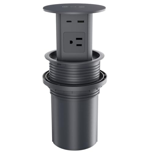 Pop up Outlet,4-inch Hole,4-AC,PD20W USB-C,6ft Cord,Grey | Fast Charging,15W Wireless Charging,Easy Install,Desktop Recessed Grommet Power Outlet for Kitchen Island Countertop - color: Grey