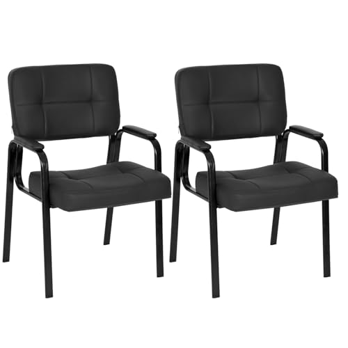 FDW Office Guest Chair Reception Chair Waiting Room Chairs with Padded Armrest PU Leather for Home Office Reception Meeting Room Chair Lobby No Wheels, Black (2, Black)