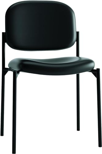 HON Scatter Guest Chair, Armless Office Chairs, Leather, Black | Stackable desk chair no wheels for waiting rooms chairs, conference room chair, banquette seating, and office furniture - color: Black - Leather Back - Armless