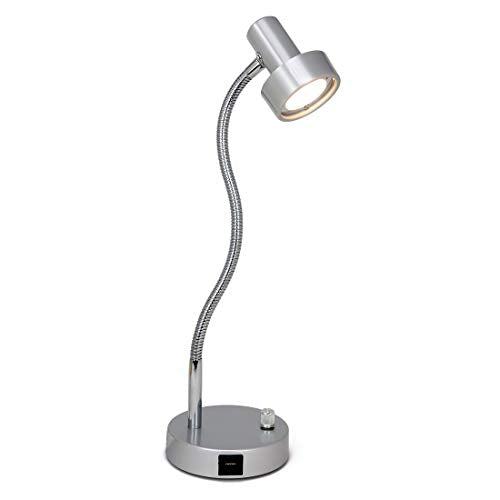 O’Bright Dimmable LED Desk Lamp with USB Charging Port (5V/2A), Full Range Dimming LED, Table Lamp with USB Charger, Flexible Gooseneck, Office Desk Lamp/Bedside Lamp, Vintage Design (Aluminum) - color: Aluminum