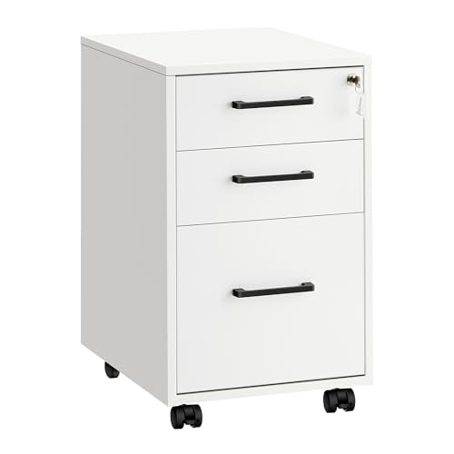 SONGMICS File Cabinet with Lock, 17.7 x 14.4 x 23.6 Inches - color: Matte White + Black