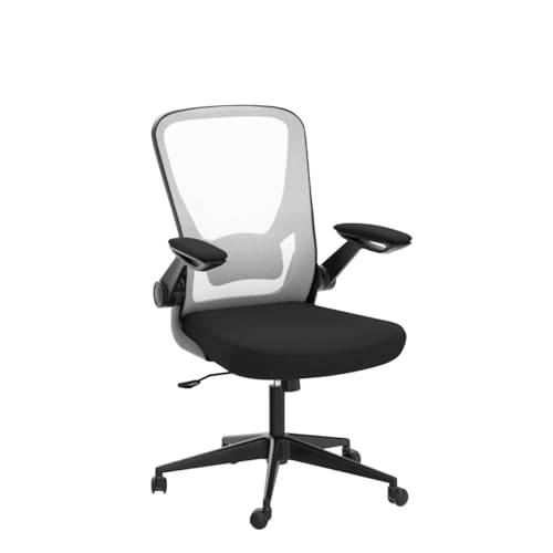 Office Chair Desk Computer Chair with Lumbar Support Flip-up Arms Swivel Rolling Executive Task Mesh Adjustable Ergonomic for Adults(White) - color: White