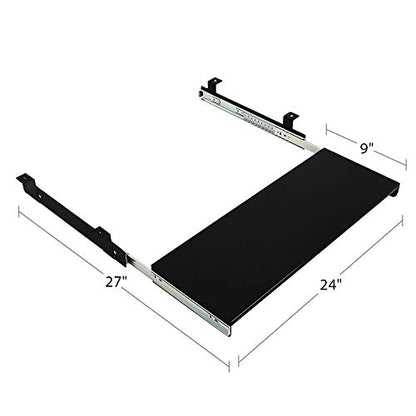 BenchPro Heavy 16-Gauge Powder Painted Steel Keyboard Tray - Under-Mount, Steel Construction, Slide Out Keyboard Mouse Holder - Powder Coated 9" D x 24" W - Black - style: Metal Black 24"