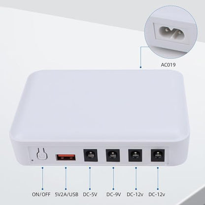 Garosa UPS Battery Backup Power Supply, 6600mAh Portable Uninterruptible DC Power with Battery Level Indicator Smart Protection DC5.5x2.1mm for Home Office Iron US Plug