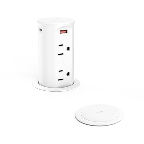 Jgstkcity Pop Up Outlet for Countertop,2.5in Hole,ETL Listed,White | Flush Mount, 20W USB-C, 4 USB Ports, 4 Tamper-Resistant 15A Outlets - Space-Saving Recessed Design,1875W - color: White, size: 4 Outlets & 4 USB Ports