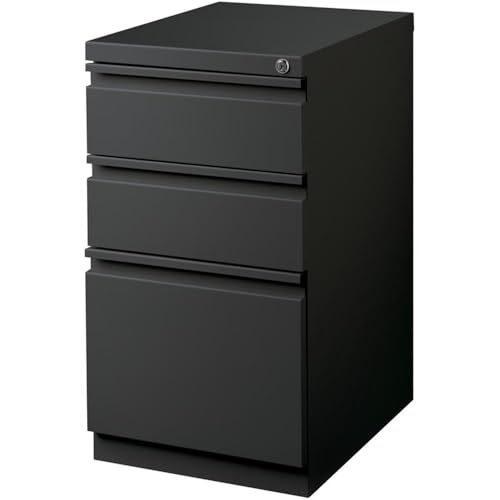 Bowery Hill 3-Drawer Metal Mobile Pedestal Filing Cabinet, 20 in Deep, Charcoal Finish, Steel Construction, Ball-Bearing Drawers, Lockable, Letter-Size Files, Modern Commercial Office Storage Solution - color: Charcoal
