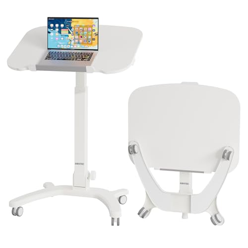 BONTEC Mobile Foldable Standing Desk, Gas Spring, 25.6 x 19.7 Inch, White - color: White