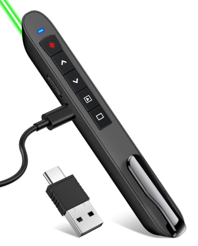 Green Light Presentation Clicker for Teachers – USB-C Rechargeable Wireless Presenter for PowerPoint/Keynote/Google Slides, Plug & Play Remote for Mac/Windows/Laptop - size: Green+Rechargeable
