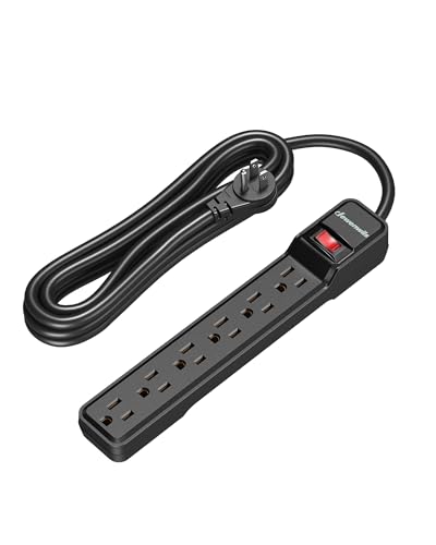 DEWENWILS 6-Outlet Power Strip Surge Protector, 15FT Long Extension Cord, Low Profile Flat Plug, 15 Amp Circuit Breaker, 500 Joules, Wall Mount, Black, UL Listed - style: Black 1 Pack