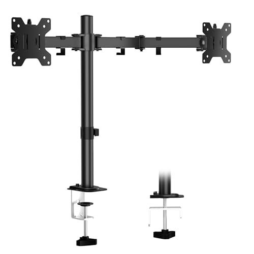 Dual Monitor Mount, Height Adjustable Swivel for 13-27" Screens | Monitor Stand with Steel Frame Supports Up To 22 Lbs; Includes C-Clamp Mount and Adjustable Tilt/Rotation For Optimal Viewing - size: Dual Up to 27"