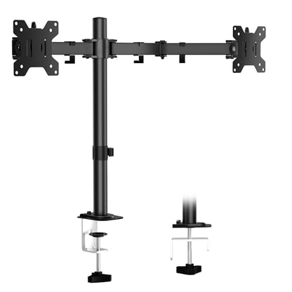Dual Monitor Mount, Height Adjustable Swivel for 13-27" Screens | Monitor Stand with Steel Frame Supports Up To 22 Lbs; Includes C-Clamp Mount and Adjustable Tilt/Rotation For Optimal Viewing - size: Dual Up to 27"