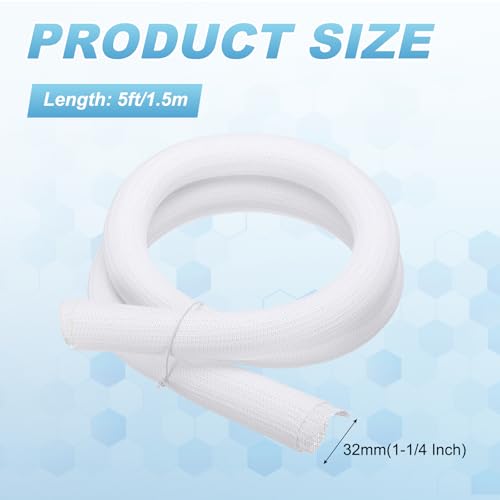 MECCANIXITY Split Sleeve Wire Loom 1-1/4" 5Ft White Self Wrapping Braided Sleeve UL94-V2 Fireproof PET Sleeving for Automotive, Home Cable Management - color: White, size: 1-1/4" x 5Ft