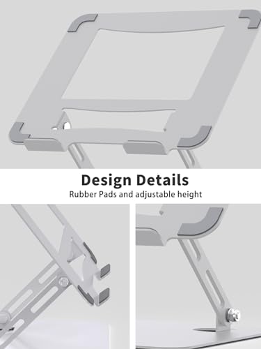 SOUNDANCE Laptop Stand for Desk with Stable Heavy Base, Adjustable Height Multi-Angle, Ergonomic Metal Riser Holder, Foldable Mount Elevator, Compatible with 10 to 15.6 Inches PC Computer, Silver - color: B-Sliver