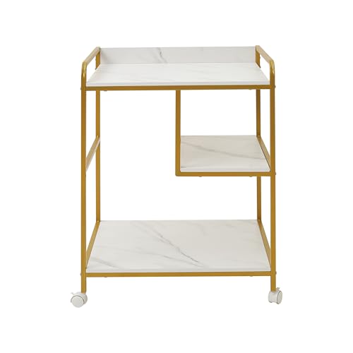 3-Tier Rolling Printer Cart Table Stand Shelves, PC Tower Stand Shelf With Wheels - Under Desk Shelf Unit Storage And Organization, End Sofa Table For Home, Office (White Gold) - color: White Gold