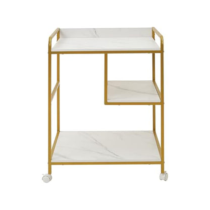 3-Tier Rolling Printer Cart Table Stand Shelves, PC Tower Stand Shelf With Wheels - Under Desk Shelf Unit Storage And Organization, End Sofa Table For Home, Office (White Gold) - color: White Gold