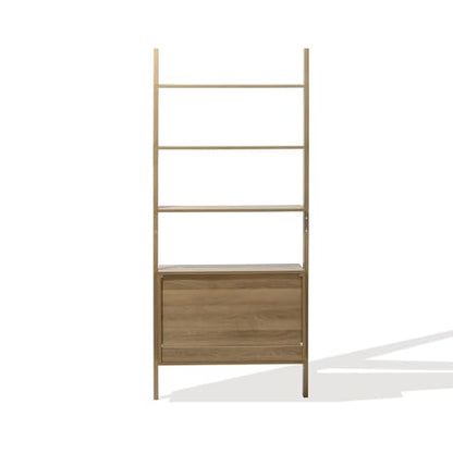 LuxenHome 71" Tall Ladder Bookshelf with Cabinet and 4-Tier Shelves, Oak