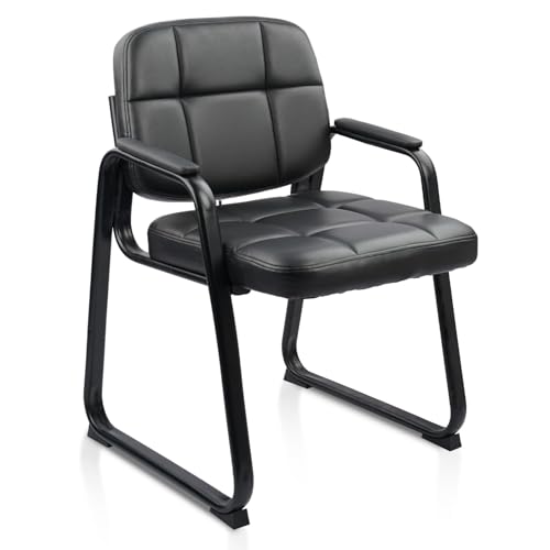 CLATINA Leather Guest Chair with Sled Base, Office Reception with Padded Arms, Desk Chair for Office Conference Waiting Room School, Black - color: Black-sled Base, size: 1pack