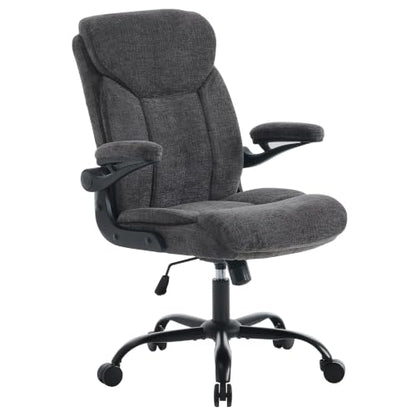 Ergonomic Home Office Chair Fabric Comfy Computer Chair, Grey | Flip-up Armrest, Height Adjustable, Lumbar Support, 360° Swivel Wheels Managerial Executive Chairs for Work Gaming Home Use - color: Grey