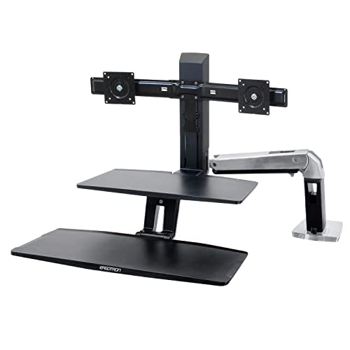 Ergotron – WorkFit-A Dual Monitor Standing Desk Converter, Sit Stand Workstation for Tabletops – Suspended Keyboard Tray - style: Suspended Keyboard Tray