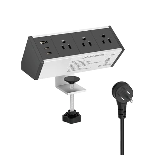 Tecmojo Desk Clamp Power Strip 3 Outlet with 1 USB A and 2 USB C Ports, 6 ft Cord, Desk Outlet Station Fit 1.6" Tabletop Edge, ETL Listed, Black - color: Black, size: 3 Outlets