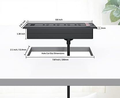Conference Recessed Power Strip Waterproof,Furniture Recessed Power Strip with 4 Outlets,2 USB,Table Surge Protector,Flush Mount Water Resistant,6ft Cable with Flat Plug - color: Black, size: 4 Outlets