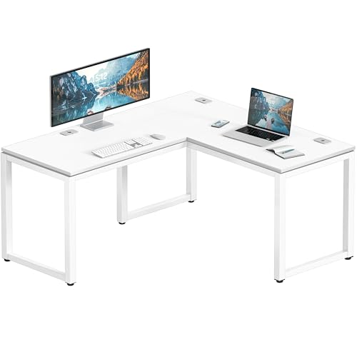 SHW 55 x 60 Commercial-Grade L-Shape Corner Office Computer Desk, White | 10-Year Limited Warranty - color: White