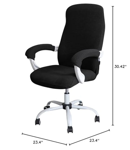 FORCHEER Large Office Chair Cover with Armrest Covers Black Water Repellent Jacquard Computer Chair Covers with Arms Washable Removable - color: Black, size: Large+Chair-Arm Cover