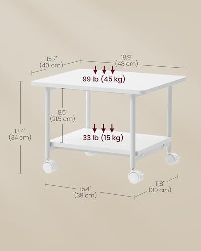 VASAGLE 2-Tier Printer Stand with Locking Wheels, Under Desk Printer Table - color: Cloud White, size: 2 Tiers/Compact