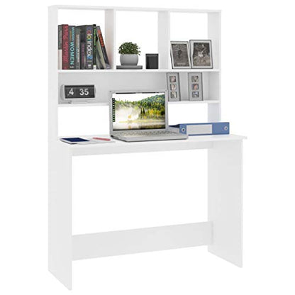 Desk with Shelves White 43.3x17.7x61.8 Inches Engineered Wood Small Space Desk for Office and Dorm - color: White
